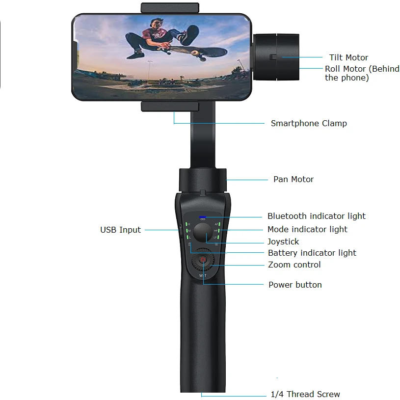 3軸ハンドヘルドスマートフォン＆アクションカメラジンバル