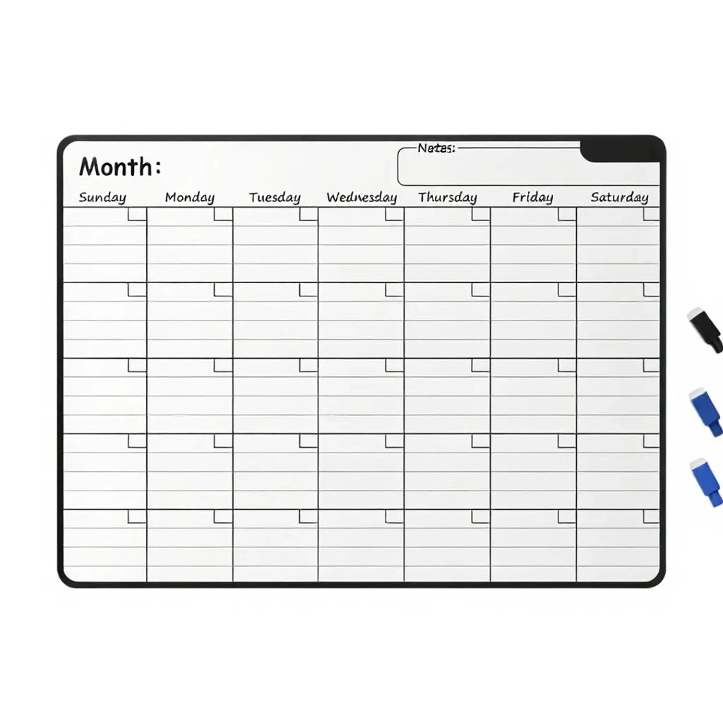 Dry erase monthly planner board detail