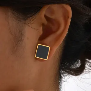 Simple Design Classic Style Hypoallergenic Women Jewelry Earring Stainless Steel Black Drop Glue Square Stud Earrings