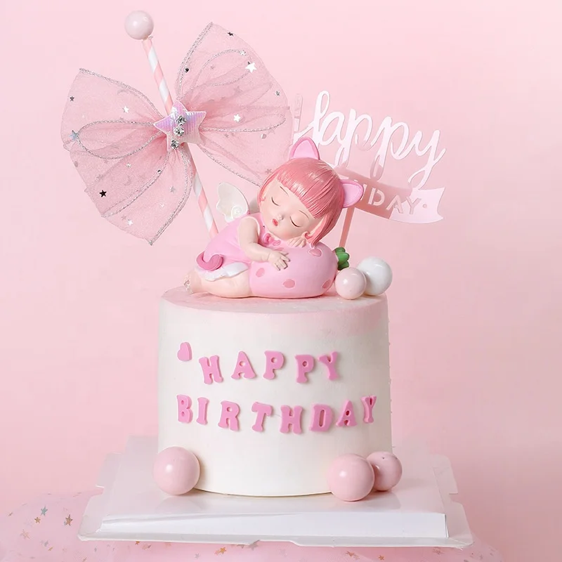 25 Pcs Pink Bow Cake Toppers Set For Birthday, Wedding, Baby Shower Party Decorations