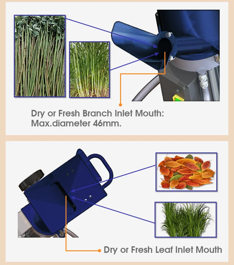 Wood Chipper Garden Mulcher Shredder Mulch Chip with 2pcs V Blades for Grass Leaves Shredding