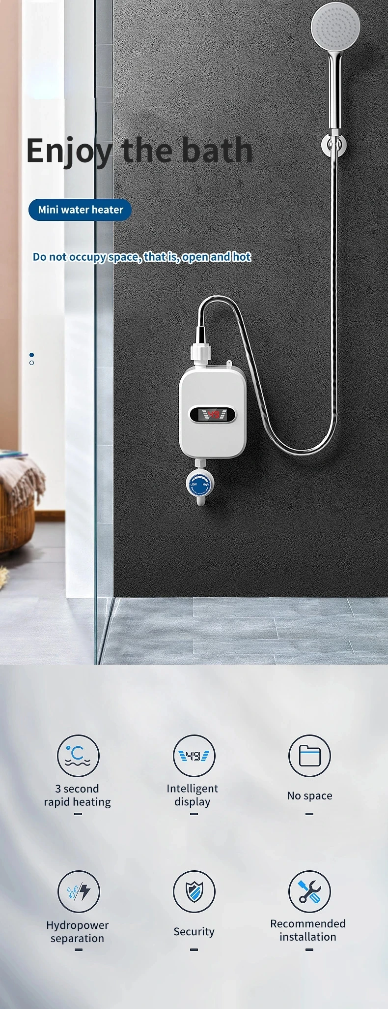 3000w Water Heater Bathroom Kitchen Instant Electric Hot Water Heater