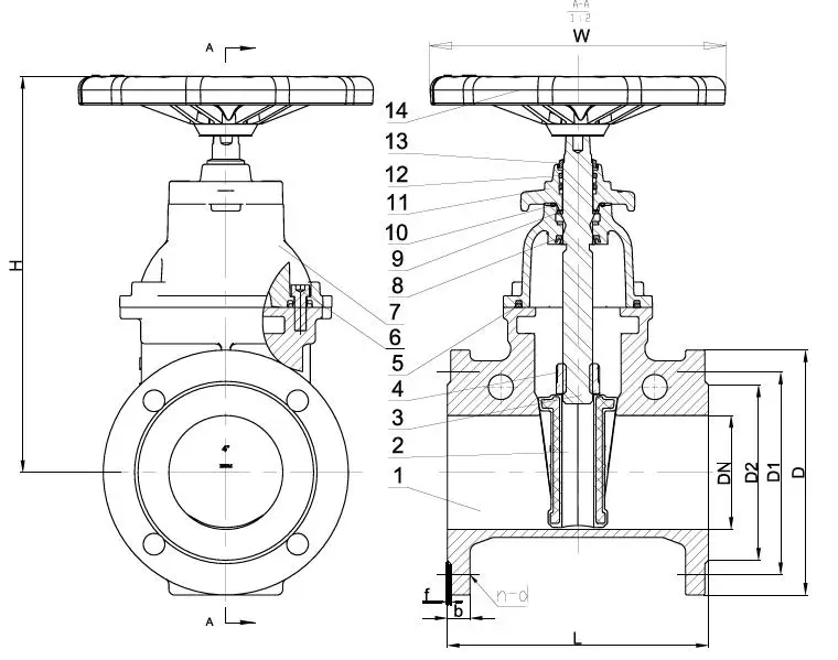 Válvula de porta assentada resiliente dútile do selo de água do RUÍDO da roda de mão do ferro fundido GGG50 de PN10 PN16