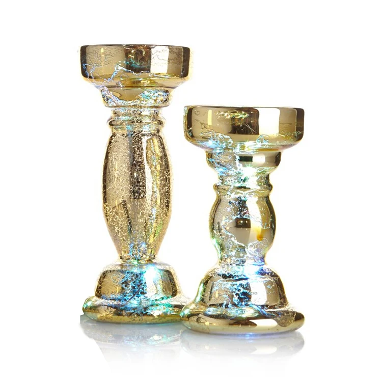 New Decorative Blown Longstemmed Gold Mercury Glass Candle Holder Gold