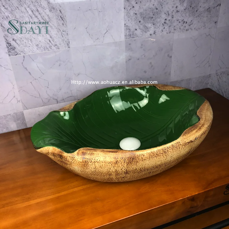 SDAYI Sanitary Ware Handmade Irregular Ceramic Wash Basin Leaf Like Countertop Wash Basin Lavabo Sink Washbasin Toilet Basin