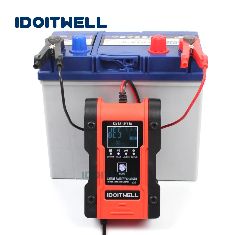 Universal 12V 24V Motorcycle Car Battery Charger 12V 6A 24V 3A Automatic  Lithium Ion Lipo Lifepo4 Lead Acid Batteries Charger
