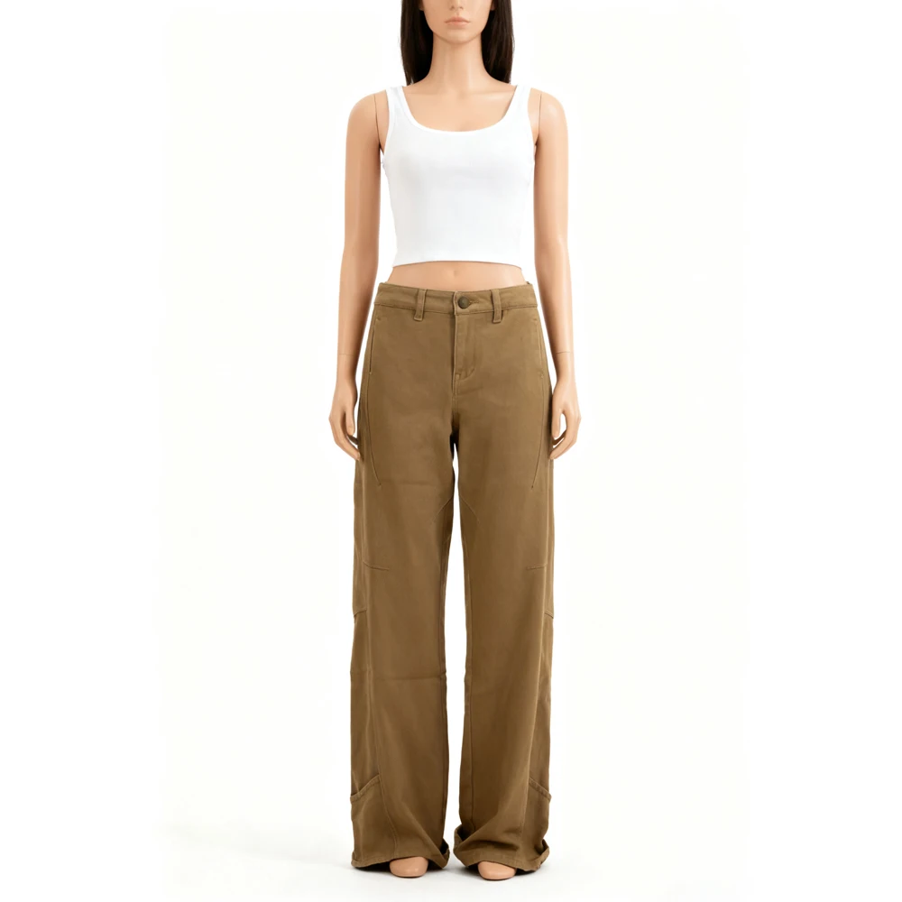 Women's Wide Leg Cargo Pants High Waist Jeans Loose Brown Trousers Trendy Casual Multi Pocket Pants