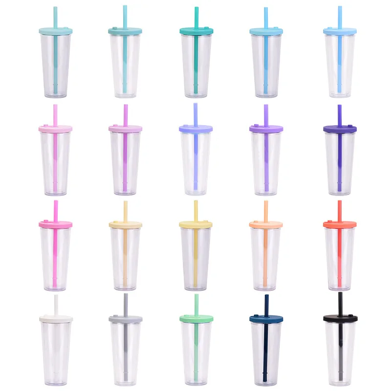 2026 New Cross-border Double-layer Eco-Friendly Plastic Large Hole Transparent Bubble Tea BOBA Straw Cup Customized preview 3