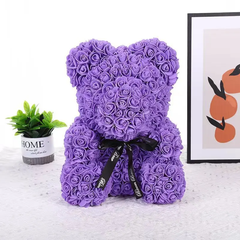 Diy 25 Cm Teddy Rose Bear With Box Artificial Flower Bear Rose Valentines Day For Girlfriend
