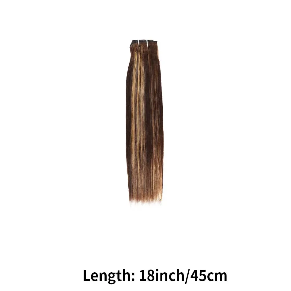 Extensions de cheveux raides à clipser Cheveux humains P4/27 Coiffure Postiche Tête complète Naturel 18 clips_voghion.com