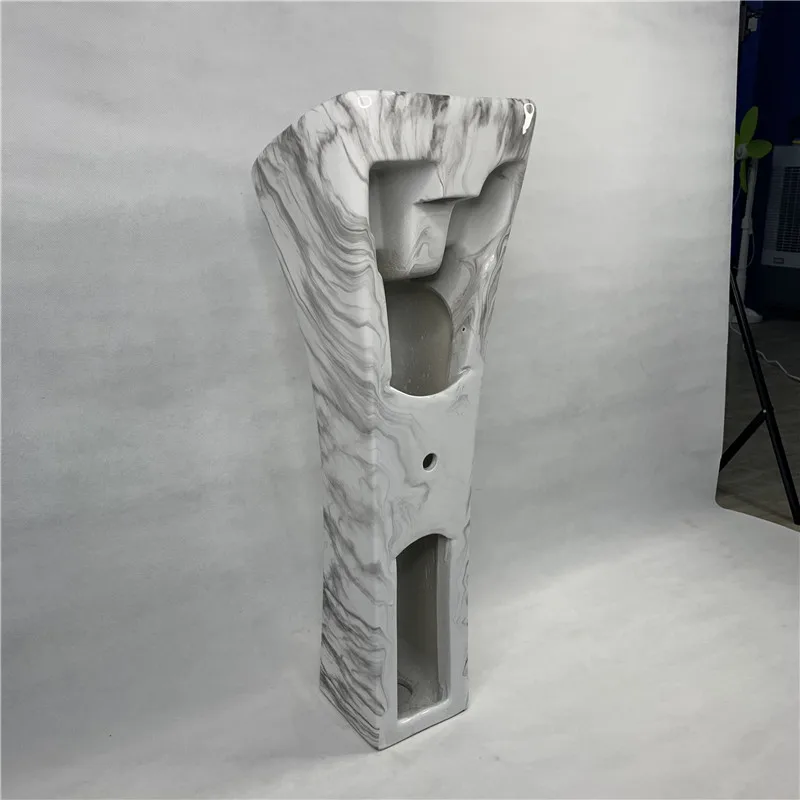 Popular Small Size Grey Marble Color Basin Sanitary Ware Ceramic Slim Pedestal Basin Sink