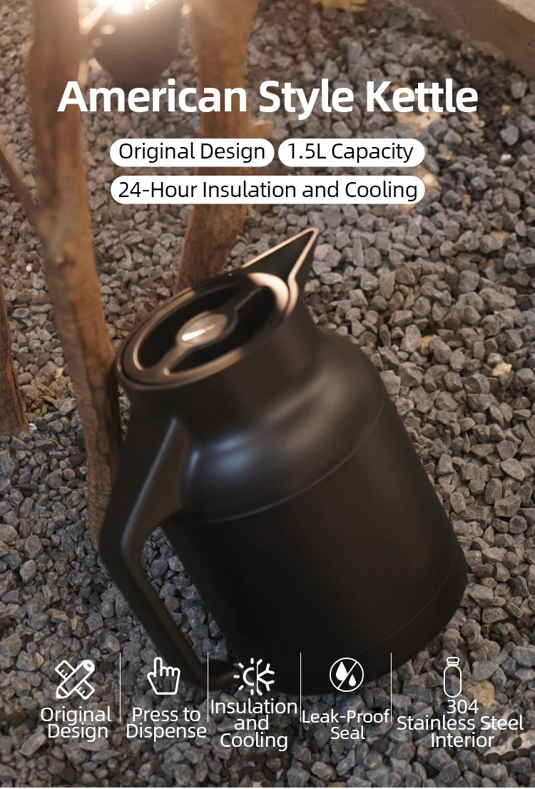 Nice Quality 1500ml Black White Portable Food Grade Stainless Steel 304 Hotel Keep Warm Drinking Hot Boil Water Kettle Pot Sets