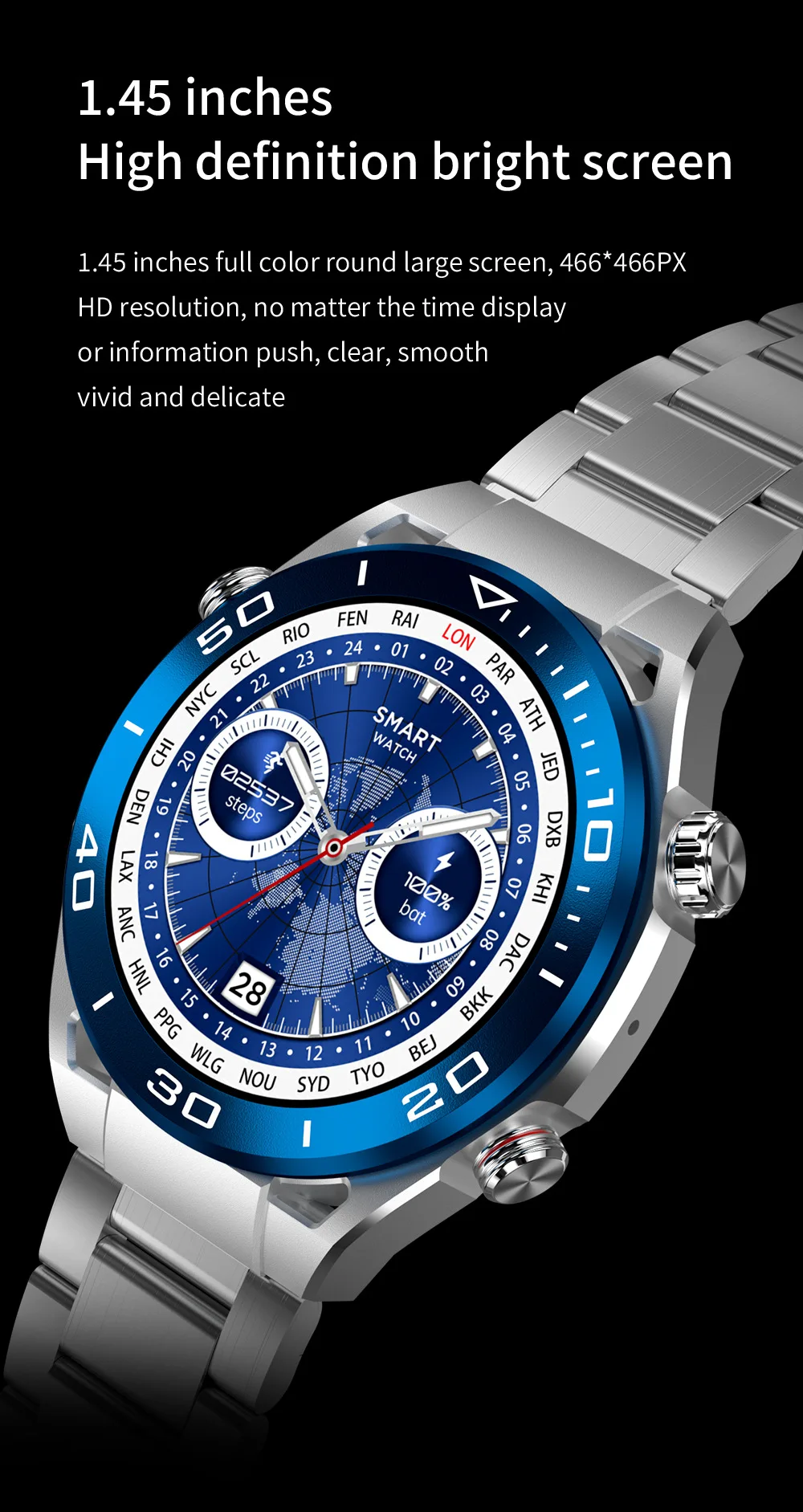 Мужские умные часы из нержавеющей стали, профессиональные спортивные часы SK4 с 1,45 дюймовым экраном высокой четкости, Смарт-часы для Android IOS