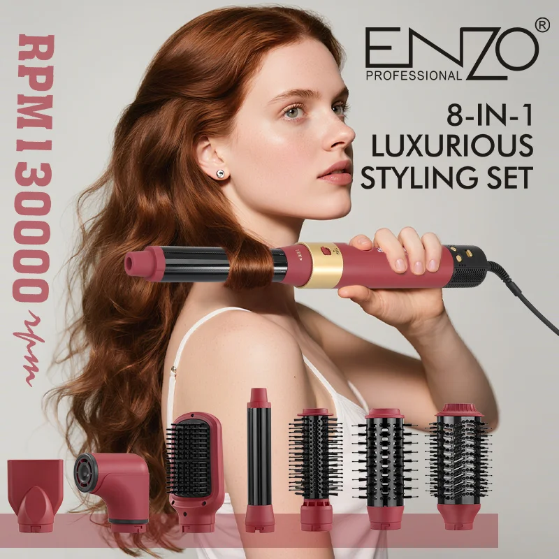 No.282 レッド系チャーム　3ペア ENZO EN-6223-2 Jujube Red 8-in-1 Hot Air Brush Curler
