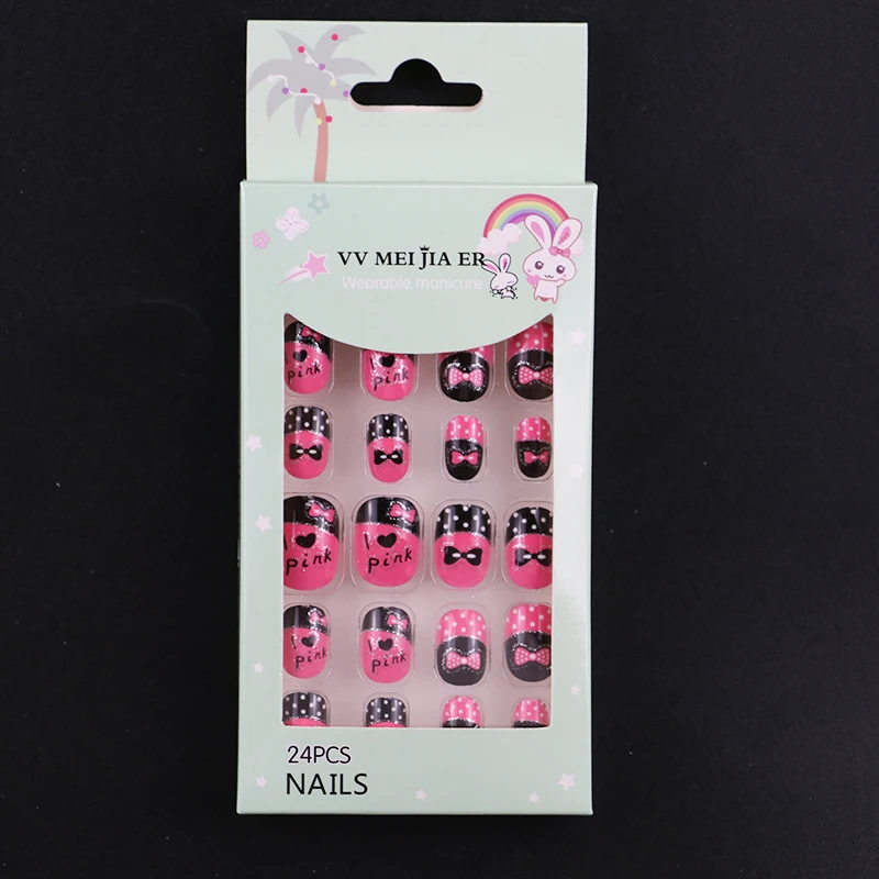 Wholesale Cute Kids Press On Nails Colorful Ready To Wear False Nails With Glue Pre-glued Fake