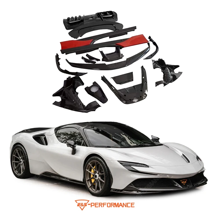 Style Body Kit For Ferrari SF90 Body Kit With Front Lip Side Skirts Rear Diffuser Dry Carbon Fiber