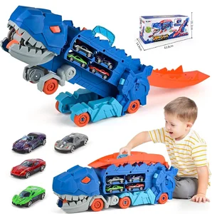 EPT 3-in-1 Dinosaur Storage Truck Diecast Toy Swallowing Metal Car Transform Into Stomping T-Rex with Friction Toy Vehicle