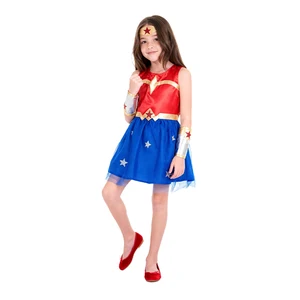 Children Heroine Wonder Woman Outfit Satin Fabric Craft Gold Trim Perfect for Cosplay Celebrations