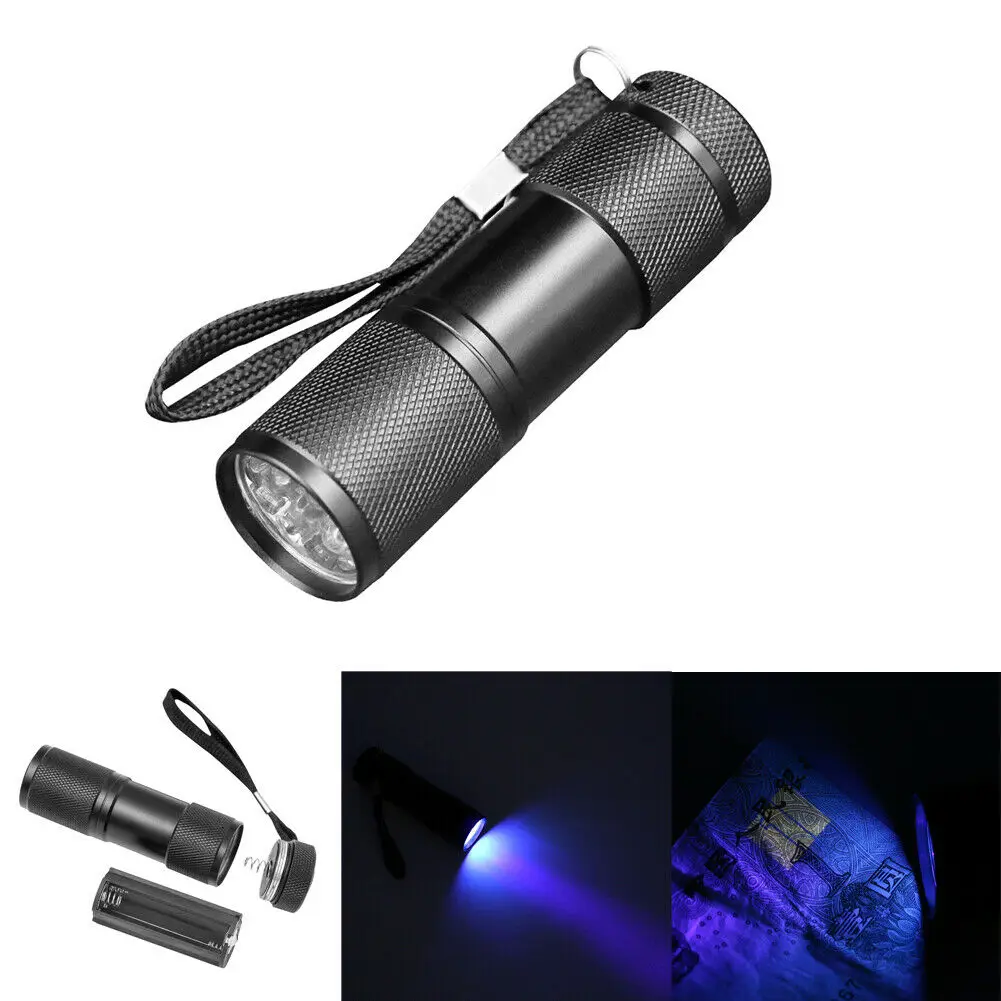 Wakects Lampe de poche UV, 100 LED Mini Aluminium UV Flashlight Torch Light Stains Détecteur d'Argent (noir