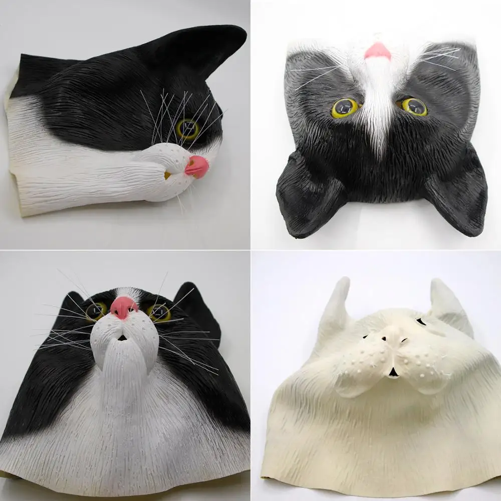 Shayulajiao Masque De Chat, Masque D'animal Pour Halloween, Cosplay, Fête, Nouveauté Drôle En Latex, Masque Pour Adulte, Noir Et Blanc