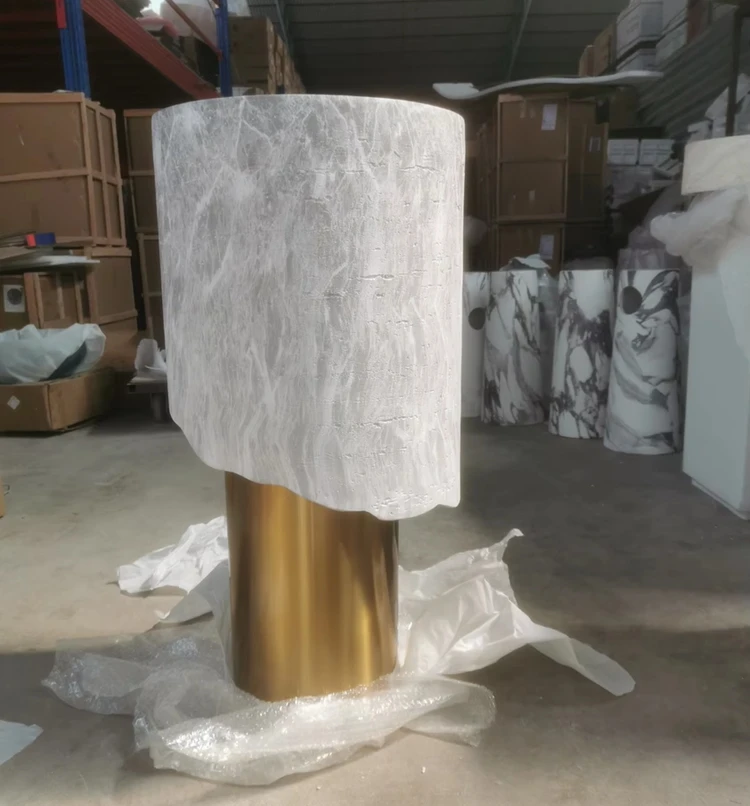 New Style Luxury Golden Stainless Steel Pedestal and Artifical Stone Art Wash Basin Combination Bathroom Free Standing Sink