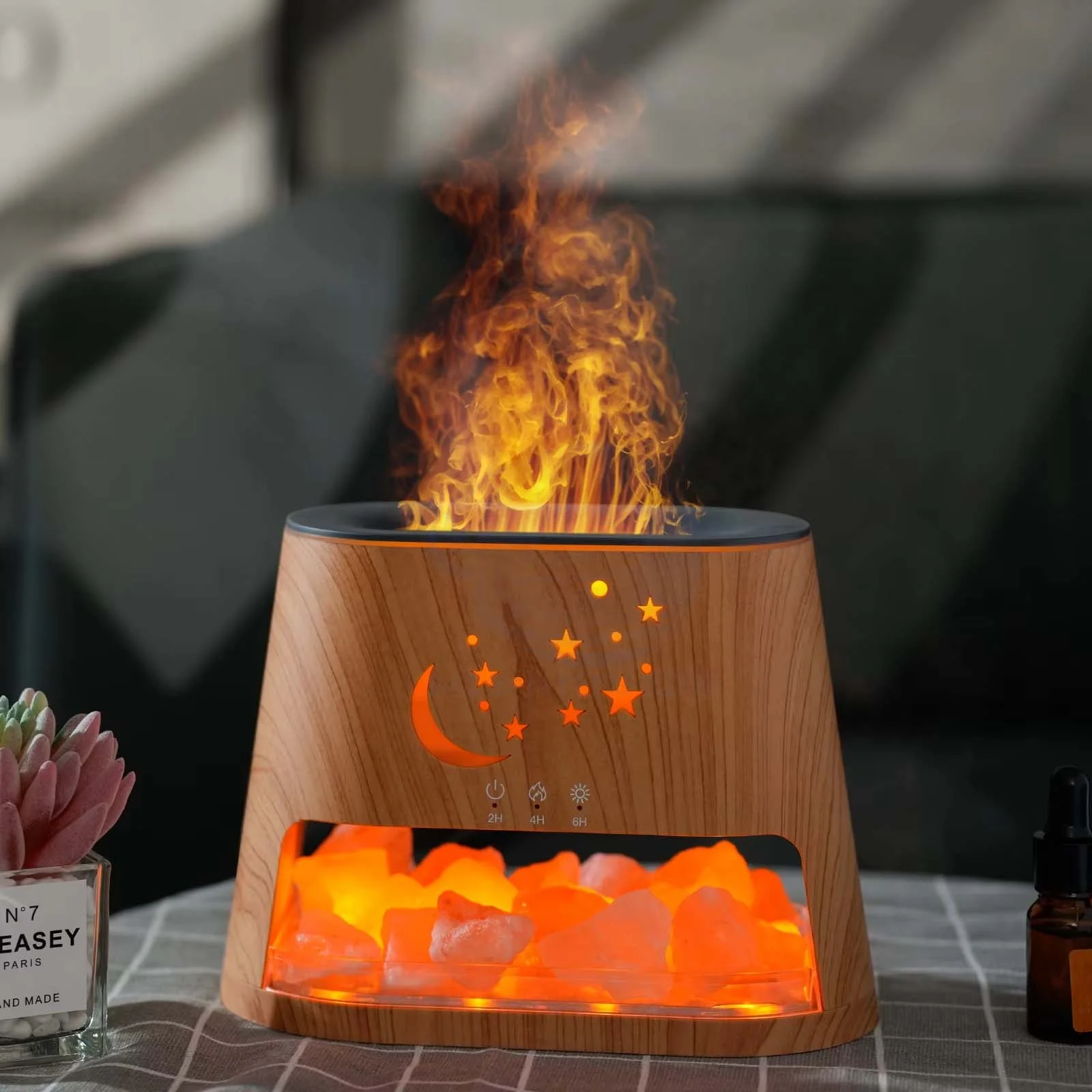 Natural Crystal Rock Salt Stone Ambient Lamp Bedroom Humidifier Colourful Flame Essential Oil Diffuser 2