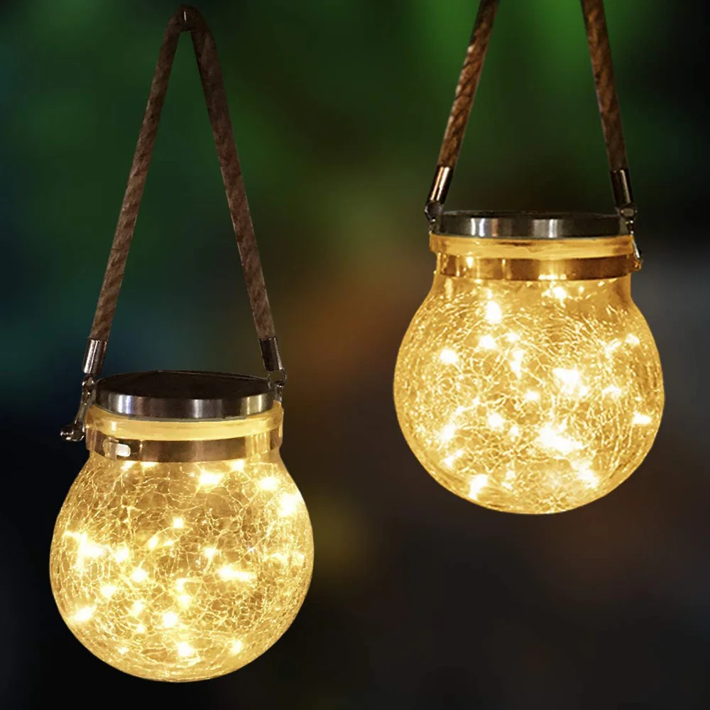 Waterproof Solar Powered Mason Jar fairy Lights Warm light Crack-like Glass bottle holiday decorative lights