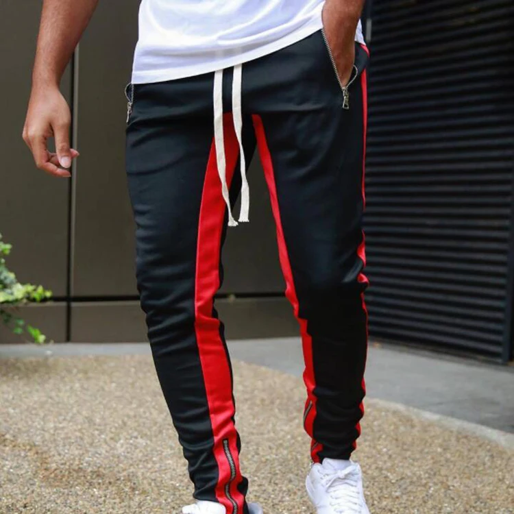 Autumn Men Side Striped Casual Fitness Trousers Sport Track Cargo Men Zipper Sweatpants Joggers Pants