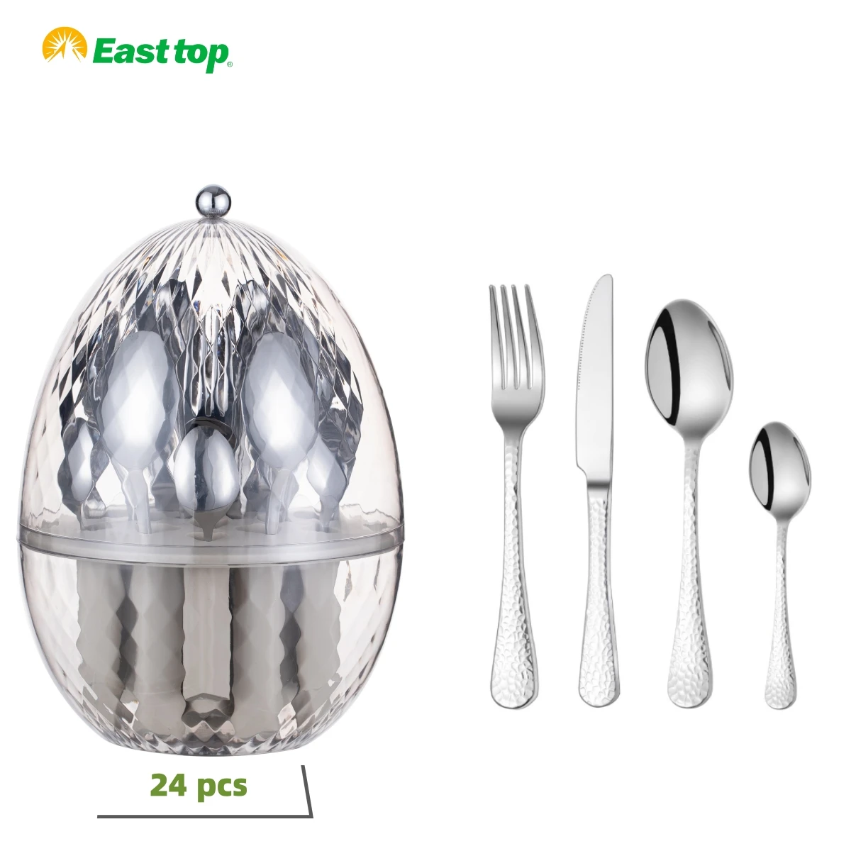 24 Piece Gold Cutlery Set With Eggshaped Container,Rose Gold,Black,Silver Cutlery For 6 Persons