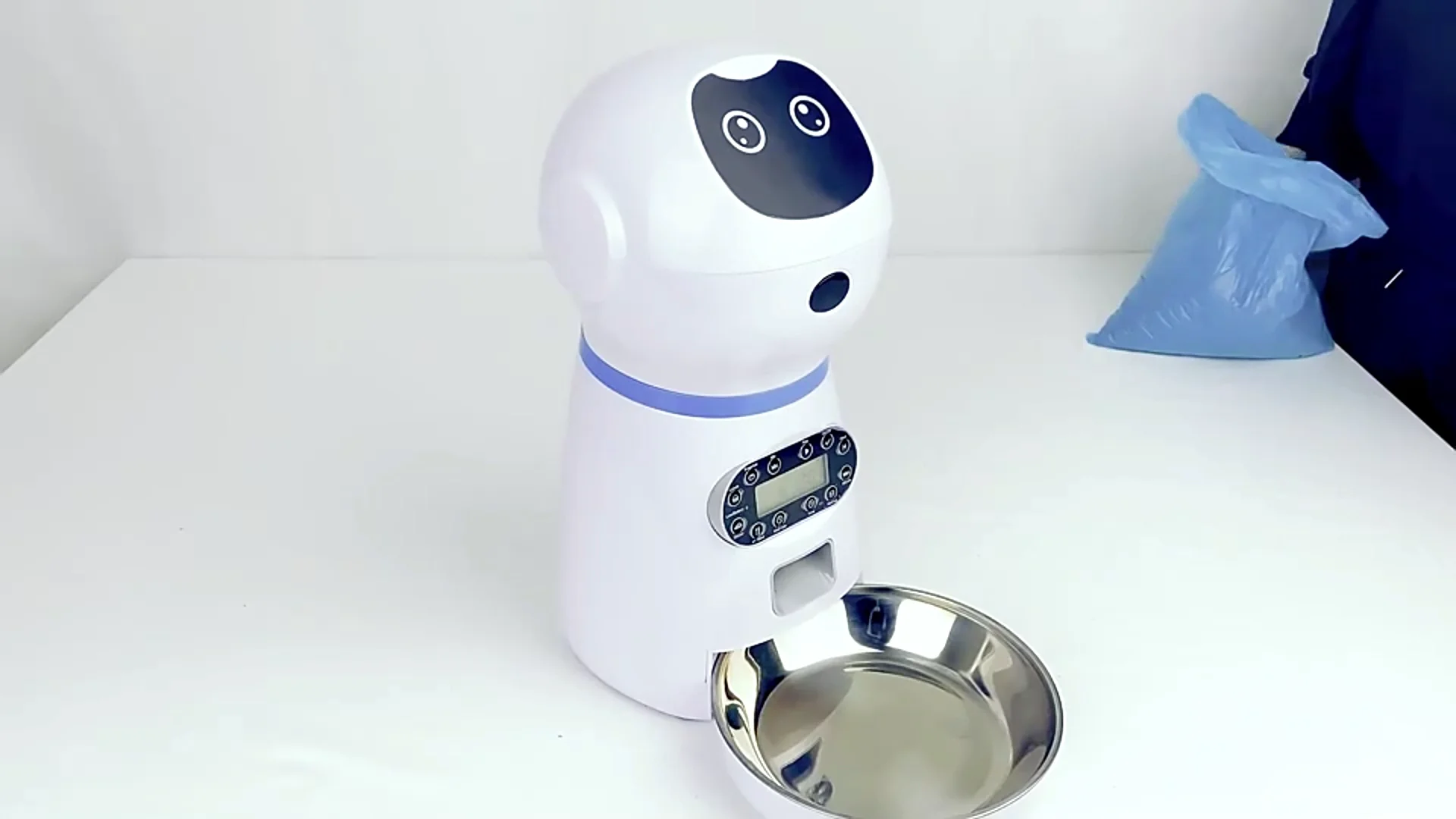 1pc Button Style Robot Automatic Pet Feeder Smart Food Dispenser For Dog  Cat Stainless Steel Bowl Timer Robot Pet Feeding Dispenser 3.5L