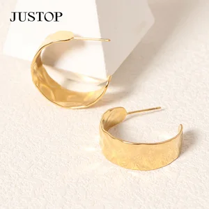 Luxury 18K Gold Plated Stainless Steel Round Flat Circle Stud Hoop Earrings Wholesale Rough Round Drop Earrings for Girls Women