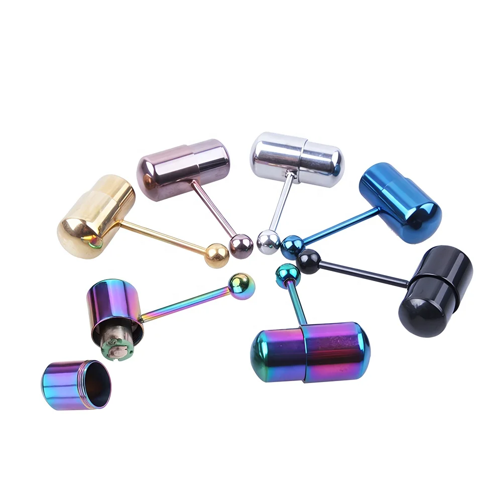316L Stainless Steel Body Piercing Shock Massage Tongue Barbell Vibrating  Tongue Ring With Battery