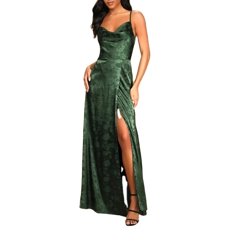 simply dreamy emerald green satin floral jacquard maxi dress Ladies Satin Dress Simply Dreamy Emerald Green Maxi Dress