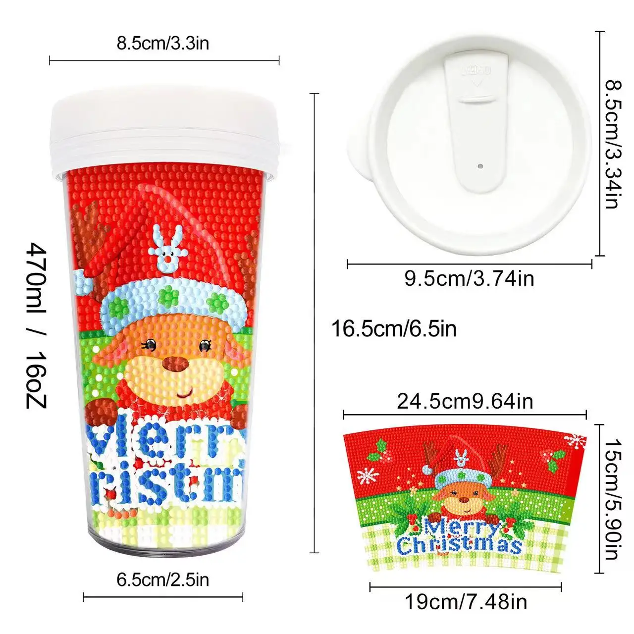 Santa Claus Diamond Painting Plastic Tumbler 16oz Diamond Painting Plastic  Cup Christmas Deer Diamond Painting Tumbler for Ice Coffee Water Diamond  Painting Dots Art for Christmas Decor