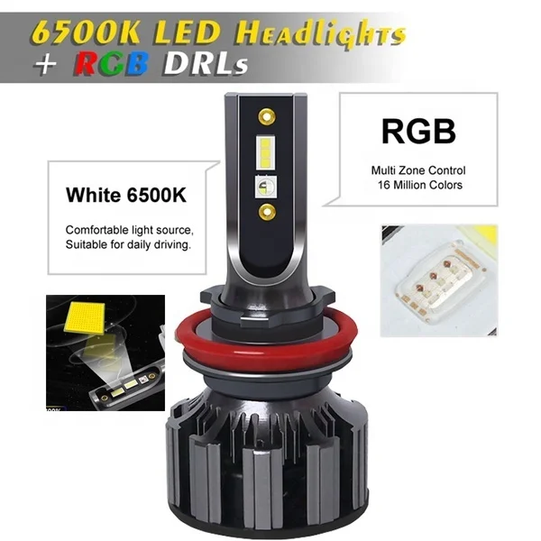 APP Music Control RGB Car LED Headlight Changeable Color Light H1 H3 H8 H9 H11 9005 9006 Auto Head Lamp LED H4 Led H7 Bulbs
