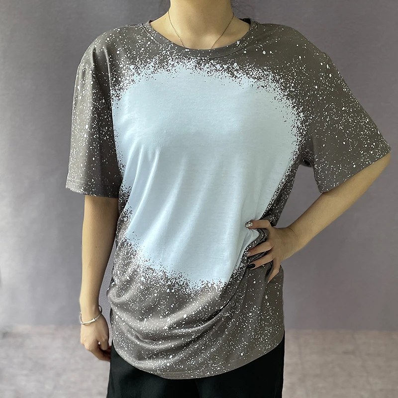 Hot Selling Faux Bleached Custom Print Shirts 100 Polyester T Shirts Sublimation Bleach Shirts 7031