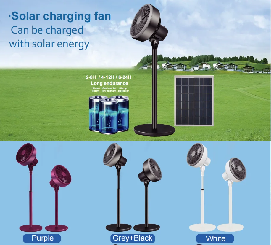 Jetsh Circulation Fan with Solar Panel Stand Fan 12 Inch 10inch Rechargeable Solar Fan Exhaust Ventilation for Sales