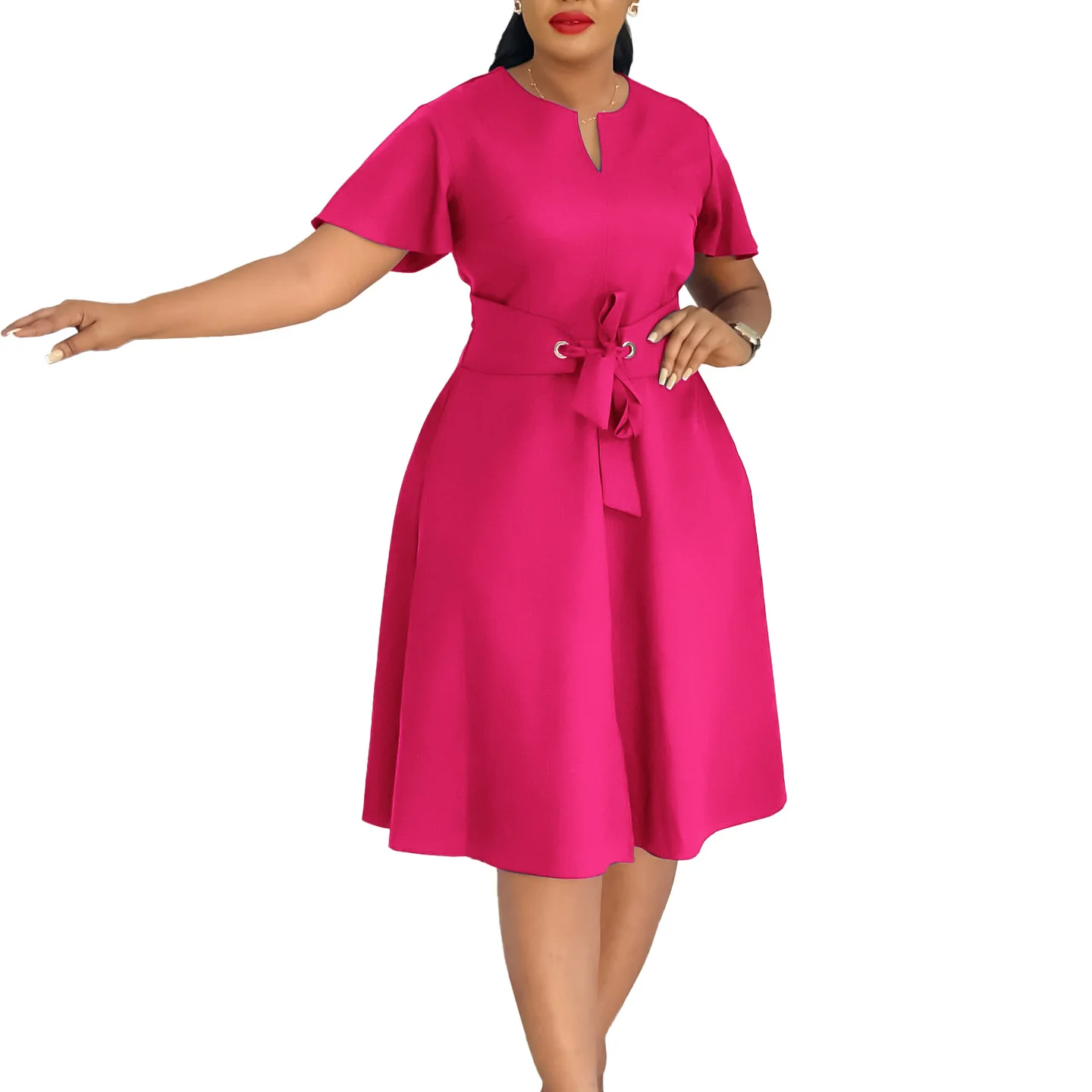 2026 New Arrival Summer Dresses Women Casual Elegant Solid Color Short Sleeve A-line Dress Ladies Office Dress 2026 New Arrival Summer Dresses Women Casual Elegant Solid Color Short Sleeve A-line Dress Ladies Office Dress