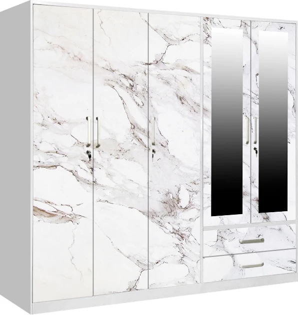 Metal Wardrobe with Drawers and Hanger 5 Doors Lockable Steel Customized for Home Storage Bedroom Furniture Storage & Closet