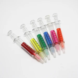 Syringe Shape Colored Promotional Flat Point Marker Ball Pen With Highlighter