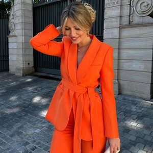 Women's Stylish Sexy Two-Piece Set Autumn Office Business Blazer and Pants XS-XL Formal Cotton with Button Decoration