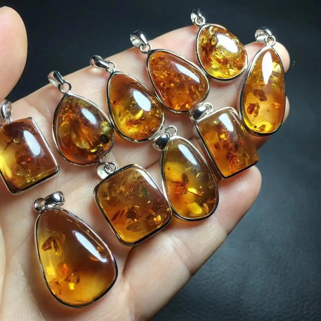 シルバーネックレス高品質天然水晶ピエボールド琥珀ペンダント女性用