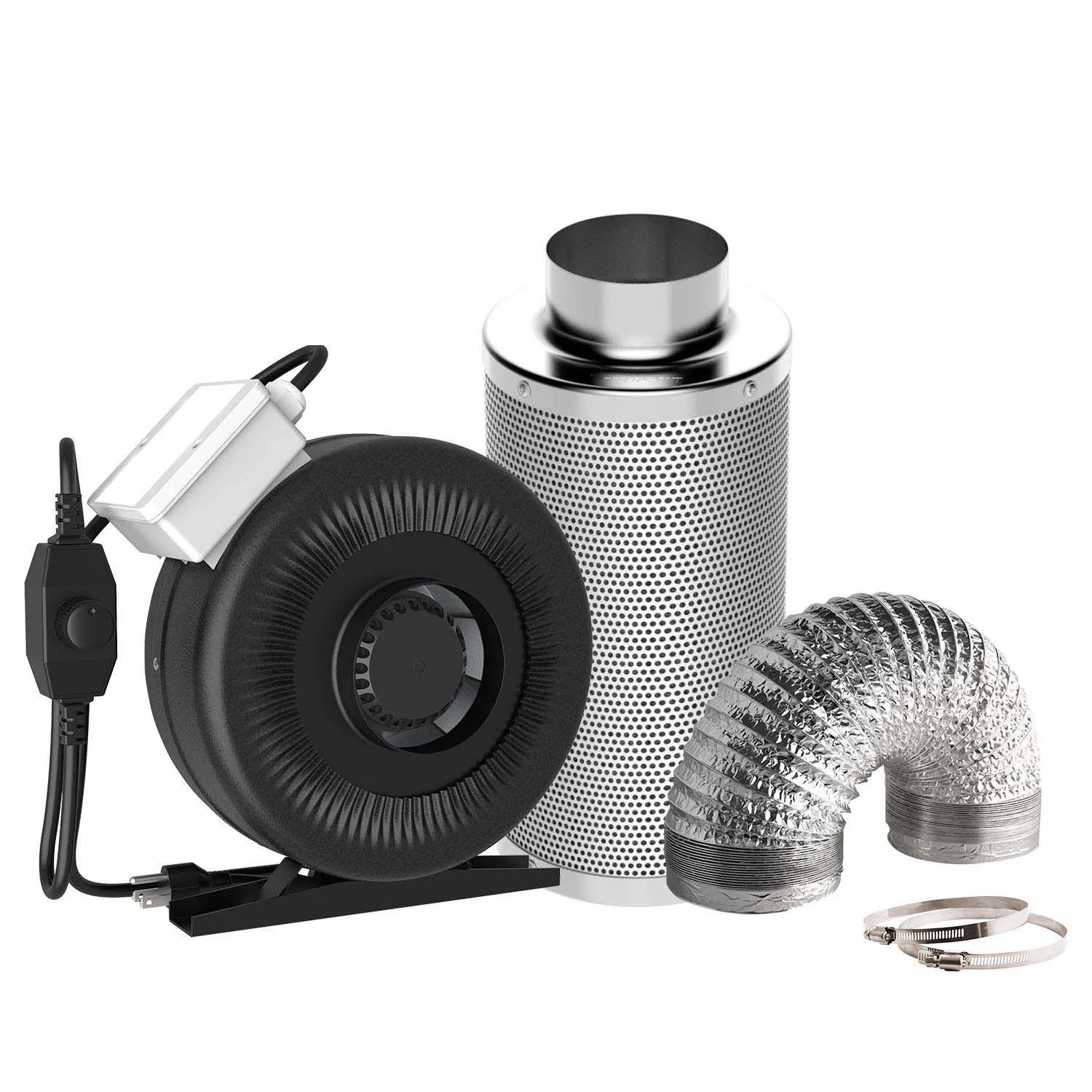 4" 6" inch Inline Duct Fan Exhaust Blower Carbon Filter Combo Speed Controller 
