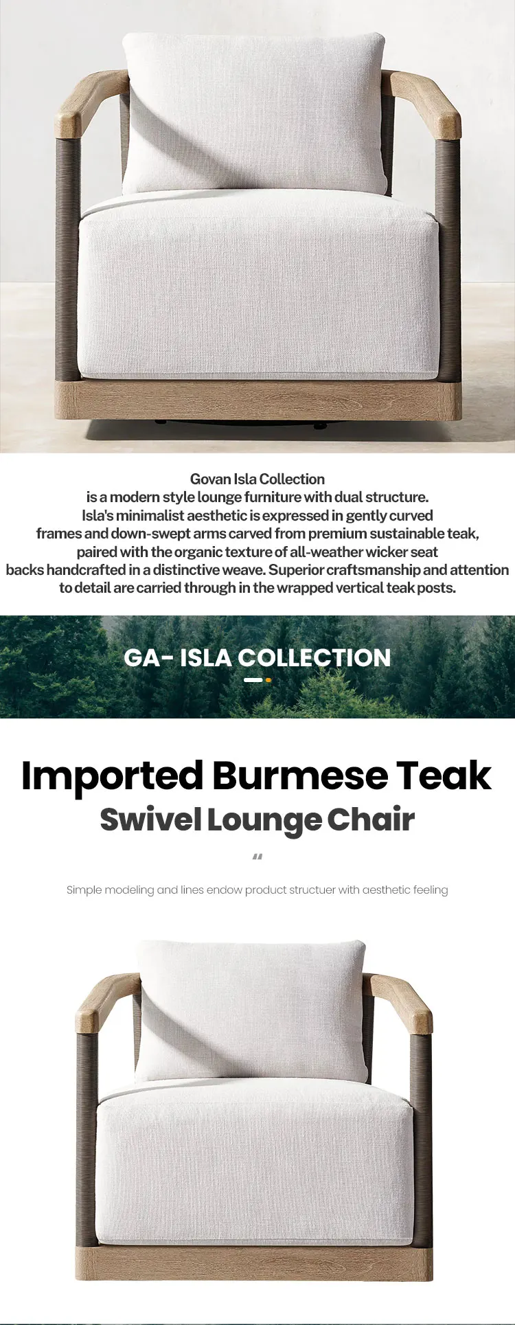 Outdoor Furniture Modern Style Garden Hotel Leisure Solid Teak Wood