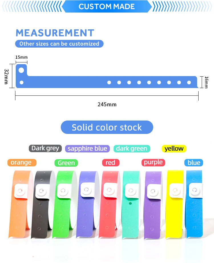 Waterproof customizable color pvc vinyl wristbands/bracelets one time use vinyl wristbands custom logo design for patient id