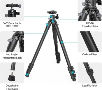 Smallrig 54" Lightweight Compact Carbon Fiber Tripod with Detachable Monopod, Load up to 26.5 Lbs/12 Kg -4060 detail image