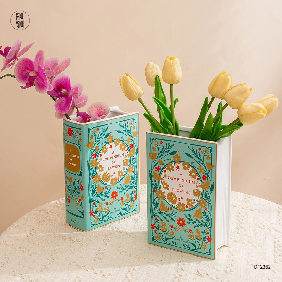 Custom logo Pattern Nordic Style Ceramic Book Flower Vase Home Decor Flowers Dried Flower Vase Ceramic Book Vases