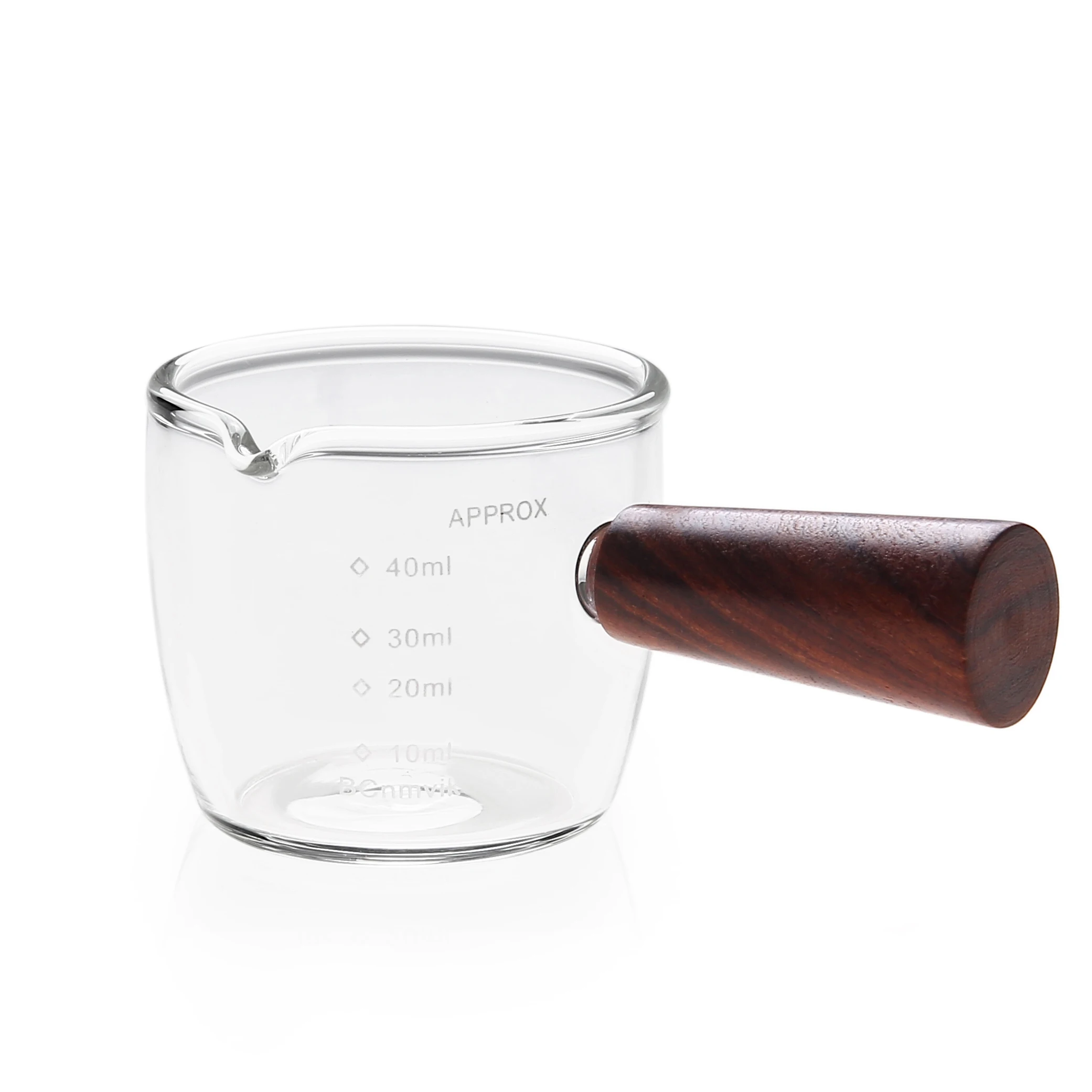 BCnmviku Espresso Shot Glass 150ML/5OZ Triple Pitcher Barista Single Spouts  With Wood Handle (1)