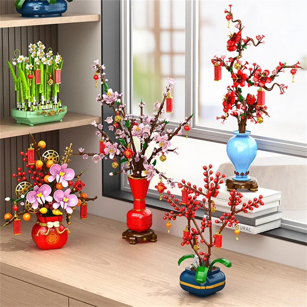 LELE BROTHER 9120-9125 花束 梅の花 桃の花 水仙 盆栽 鉢植え 模型
