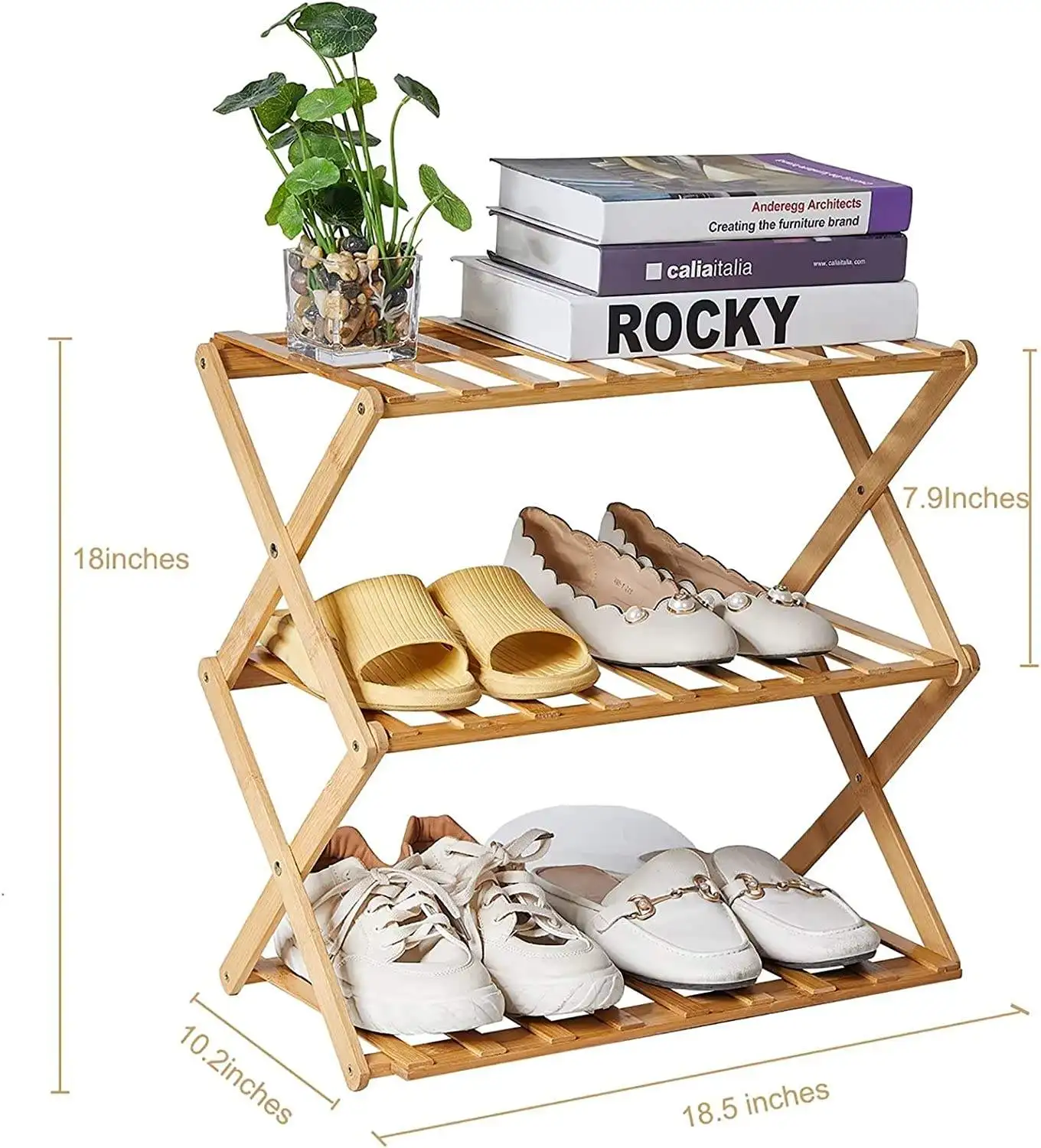 Bamboo Shoes Rack For Living Room Entryway Foldable Collapsible 4 Tiers